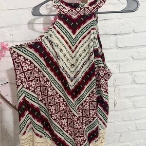 Sleeveless Embroidered Chevron Tank - Red, Green, Cream